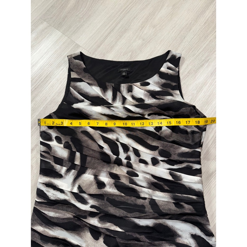 Ann Taylor Animal Print Ruched Sheath Dress Gray Black White Sleeveless Size 14 - Picture 9 of 11